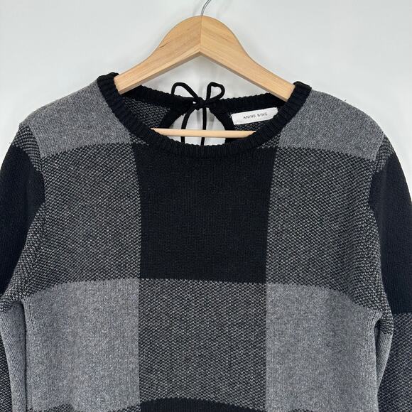 ANINE BING Plaid Sweater Wool Blend Crew Neck Chunky Knit Buffalo Check Boxy - Picture 5 of 14